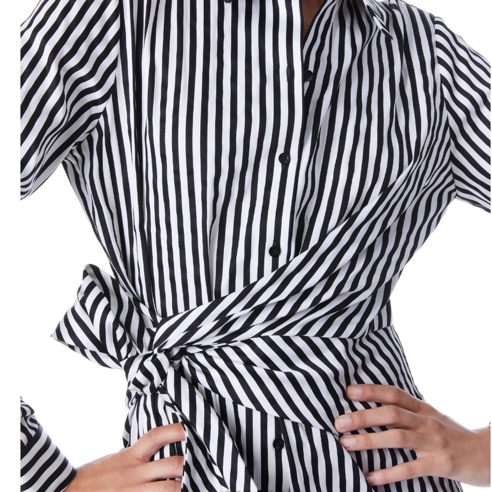 Alice and Olivia Striped Reina Asymmetric Drape Shirtdress